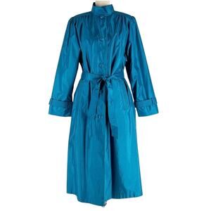 80s trench coat teal belted insulated 1980s vintage